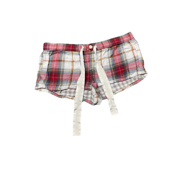 Y2K Abercrombie & Fitch Red White Flannel Plaid Pajama Micro Shorts GUC Large - Picture 2 of 5